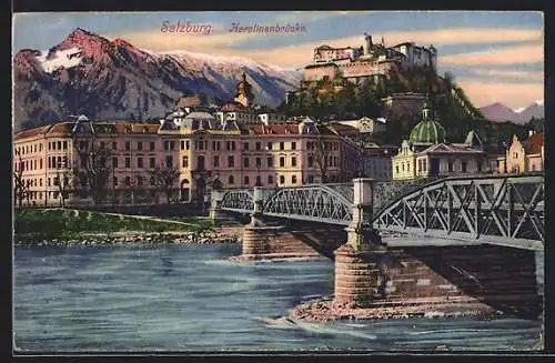 AK Salzburg, Ortsansicht mit Karolinenbrücke