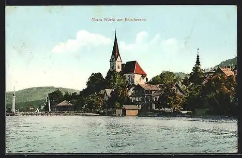 AK Maria Wörth am Wörthersee, Ortsansicht mit Kirche