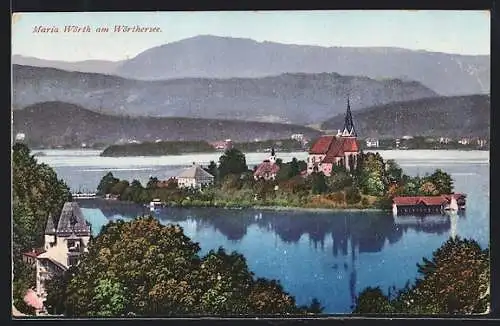 AK Maria Wörth am Wörthersee, Ortsansicht mit Kirche