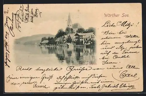 AK Maria Wörth /Wörther See, Ortsansicht mit Kirche