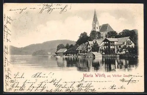 AK Maria Wörth am Wörther See, Ortsansicht mit Kirche