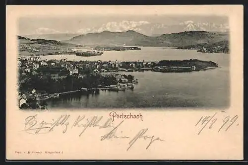 AK Pörtschach am See, Totalansicht mit Blick auf den Wörthersee