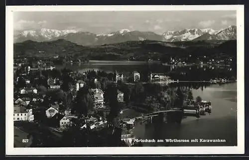AK Pörtschach am Wörthersee, Ortsansicht mit Karawanken