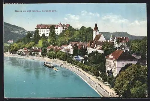 AK Grein a.d. Donau, Flusspartie mit Strudengau