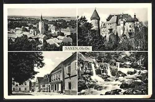 AK Saxen /Ob.-Oe., Ortsansicht, Strassenpartie, Wasserfall
