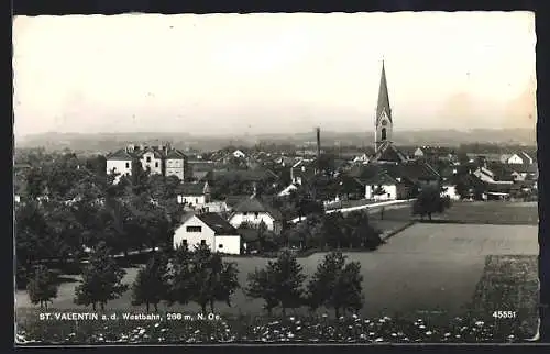 AK St. Valentin a. d. Westbahn, Ortsansicht mit Kirche