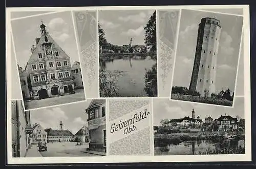 AK Geisenfeld /Obb., Ortspartie, Blick vom Ufer, Turm