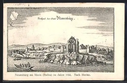 Künstler-AK Neuenburg am Rhein, Stadtansicht im Jahre 1644 nach Merian