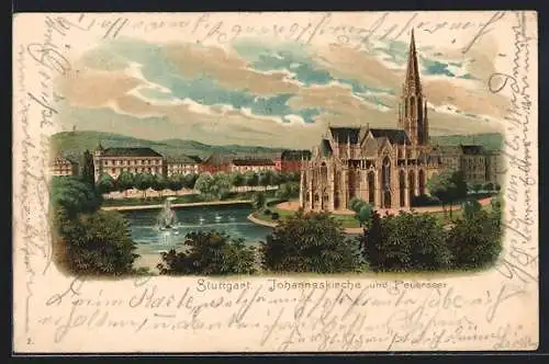 Lithographie Stuttgart, Johanneskirche am Feuersee