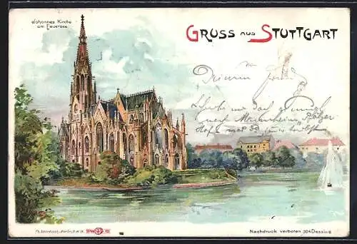 Lithographie Stuttgart, Johanneskirche am Feuersee