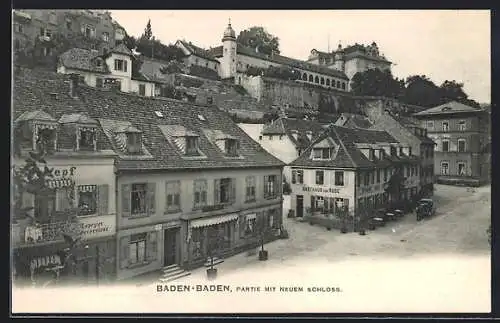 AK Baden-Baden, Partie mit neuem Schloss, Gasthaus Zur Rose