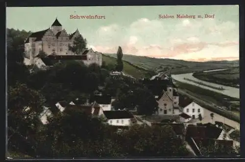 AK Schweinfurt, Schloss Mainberg mit Dorfansicht