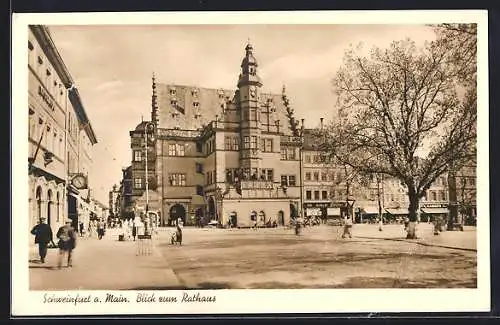 AK Schweinfurt a. Main, Blick zum Rathaus mit Geschäften