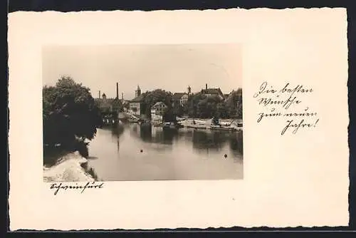 AK Schweinfurt, Blick vom Main auf die Innenstadt