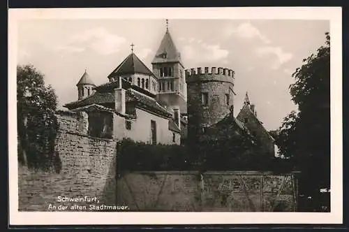 AK Schweinfurt, Alter Stadtturm und katholische Kirche an der alten Stadtmauer