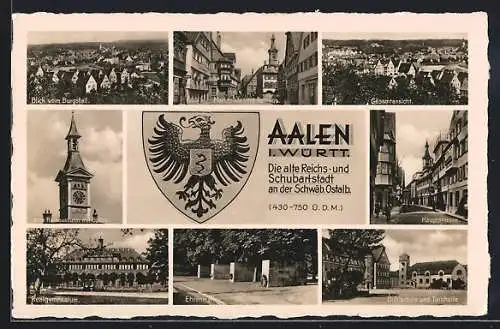 AK Aalen i. Württ., Hauptstrasse, Bohlschule und Turnhalle