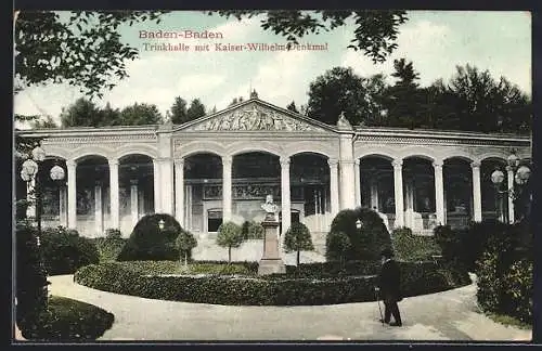 AK Baden-Baden, Trinkhalle mit Kaiser Wilhelm-Denkmal