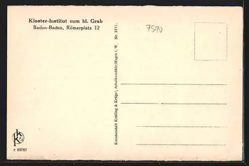 AK Baden-Baden, Kloster-Institut zum heiligen Grab, Römerplatz 12, Kapellen-Weg