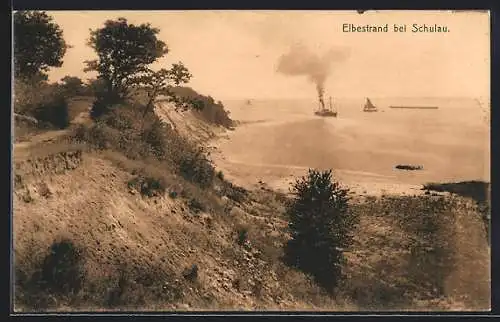 AK Schulau a. d. Elbe, Schiffe vor dem Strand