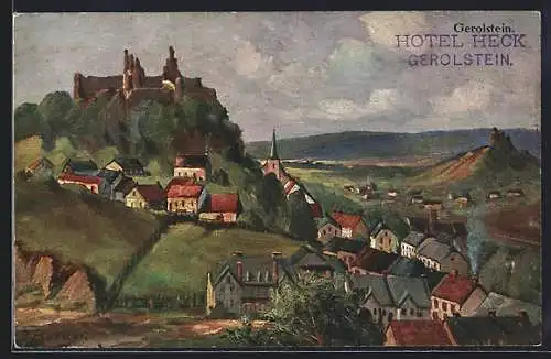 Künstler-AK Gerolstein, Ortsansicht