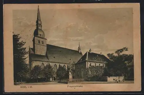 AK Werl i. W., Propsteikirche mit Denkmal