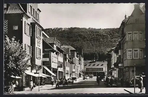 AK Ebingen auf der Schwäb. Alb, Bahnhofstrasse mit Hotel-Cafe