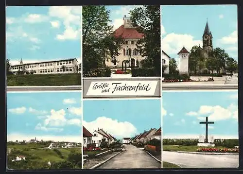 AK Fachsenfeld, Strassenansicht, Kriegerdenkmal, Kirche