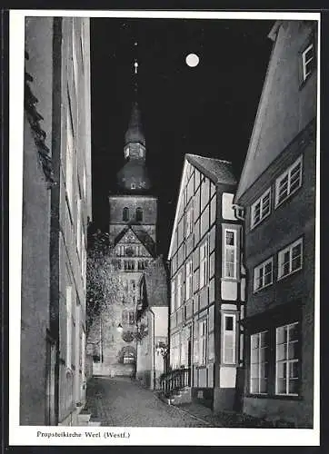 AK Werl /Westf., Propsteikirche bei nächtlicher Beleuchtung