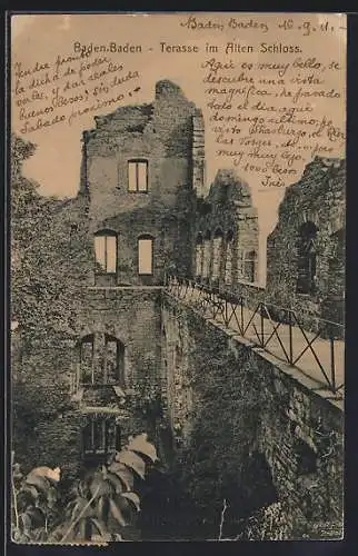 AK Baden-Baden, Terrasse im Alten Schloss