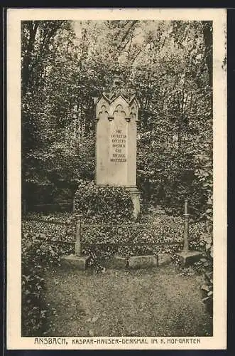 AK Ansbach, Kaspar-Hauser-Denkmal im K. Hofgarten