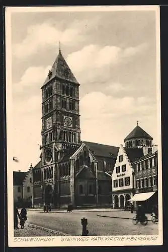 AK Schweinfurt, Steinweg an der Kath. Kirche Heiliggeist