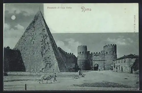 Mondschein-AK Roma, Piramide di Cajo Cestio