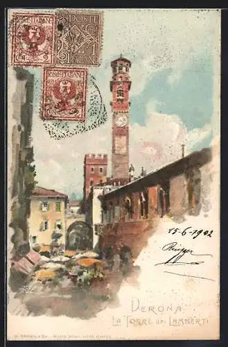 Künstler-AK Verona, La Torre dei Lamberti