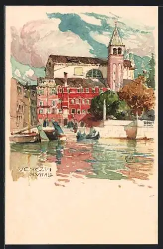 Künstler-AK Manuel Wielandt: Venezia, S. Vitale und Boote auf Kanal