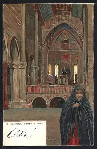 Künstler-AK sign. R. Taturi: Verona, Chiesa S. Zeno, Innenansicht