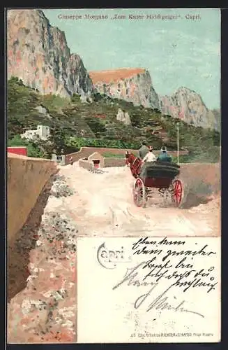 Künstler-AK Capri, Kutsche fährt durch die Ortschaft