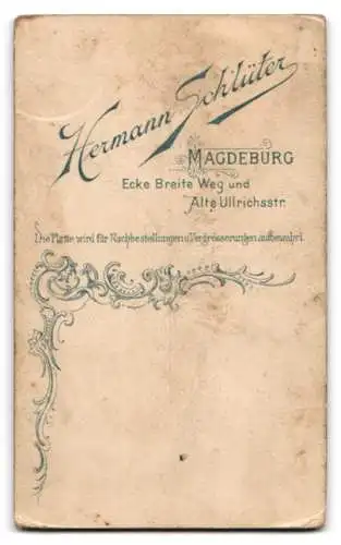 Fotografie Hermann Schlüter, Magdeburg, Alte Ullrichstrasse, Junge Dame in hochgeschlossenem Kleid mit Kreuzhalskette