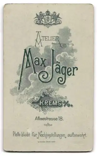 Fotografie Max Jäger, Krems a. D., Alleestrasse 18, Bürgerlicher mit Schnauzbart im Anzug