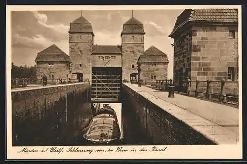AK Minden i. Westf., Schleusung von der Weser in den Kanal