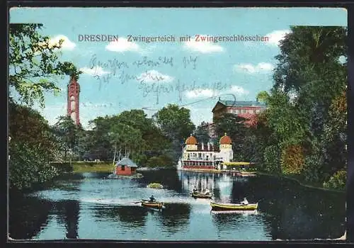 AK Dresden, Zwingerteich mit Zwingerschlösschen