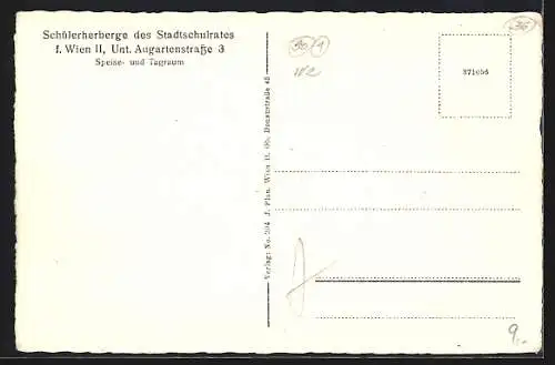 AK Wien, Schülerherberge des Stadtschulrates, Speise- u. Tagesraum, Untere Augartenstrasse 3, Innenansicht