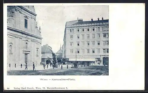 AK Wien, Karmeliter-Platz mit Cafe