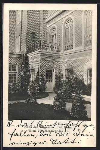 AK Wien, Haus des Altgrafen Erich Salm, Mentergasse 11, Fassade mit Anlagen