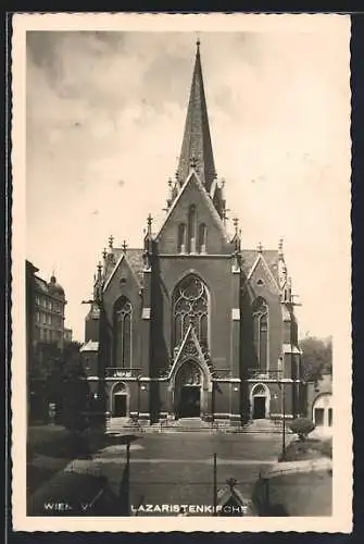 AK Wien, Lazaristenkirche mit Vorplatz aus der Vogelschau
