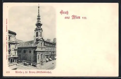 AK Wien, Kirche zum hl. Kreuz / Stiftskirche aus der Vogelschau