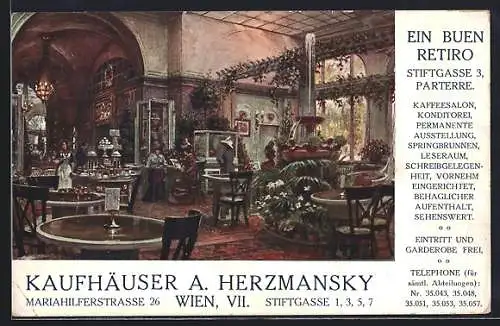 Künstler-AK Wien, Cafe-Konditorei A. Herzmansky, Stiftgasse 3