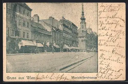 AK Wien, Mariahilferstrasse mit Kirche