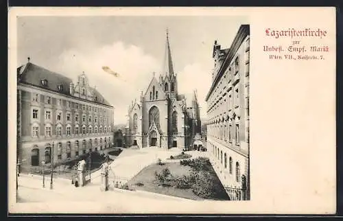 AK Wien, Lazaristenkirche zur Unbefl. Empfängnis Mariä, Kaiserstr. 7, Ansicht aus der Vogelschau