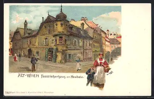 Künstler-AK Emil Czech: Wien, Fasszieherhaus am Neubau