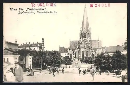AK Wien, Neubaugürtel, Sophienspital und Lazaristenkirche, Ortspartie
